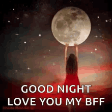 Good Night Friends Reaching Out For Moon Creation GIF