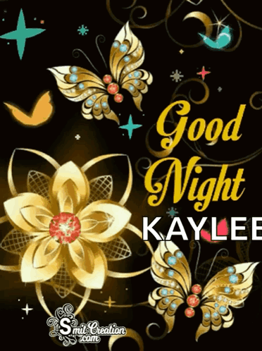 Good Night Kaylee Poster With Butterflies And Flowers GIF