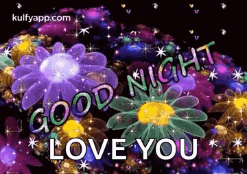 Good Night Love You Greeting Card with Flowers and Stars
