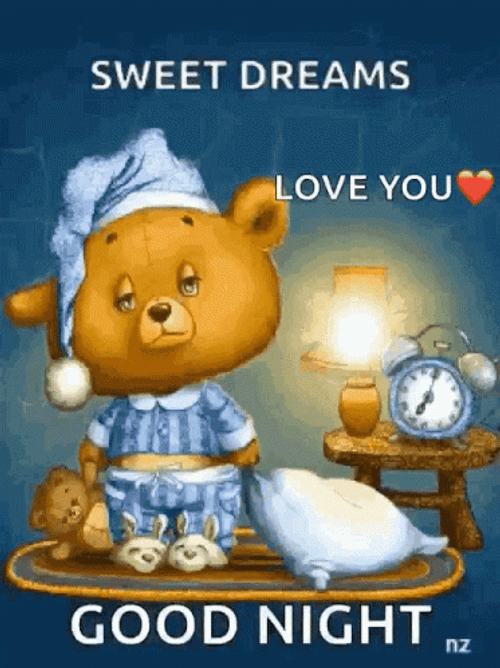 Good Night Love You Sleepy Bear Pajama Greeting GIF