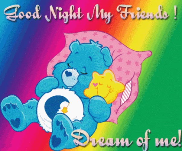 Good Night My Friends Sleeping Blue Bear Design GIF