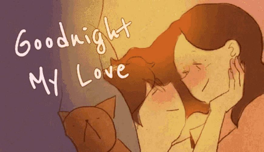 Good Night My Love Kissing Animated Couple GIF