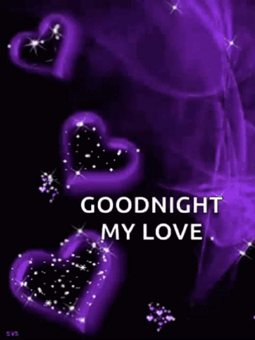 Good Night My Love Sparkling Violet Hearts GIF