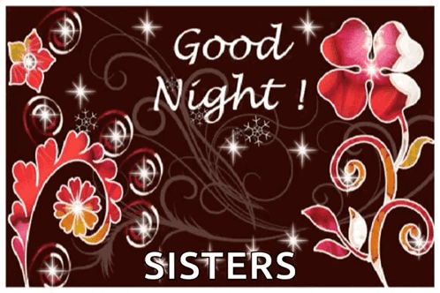 Good Night Sisters Card With Flowers And Stars GIF