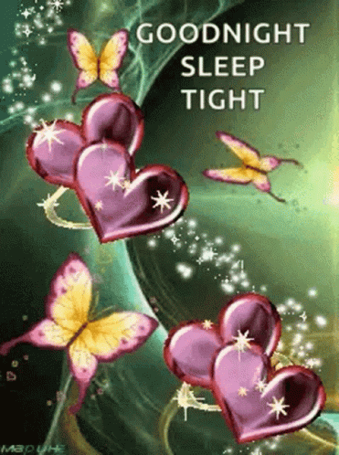 Good Night Sleep Tight Butterflies Hearts Glitters GIF