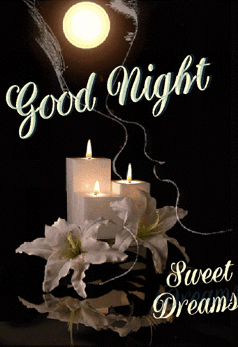 Good Night Sweet Dreams Card with Candles and Flowers
