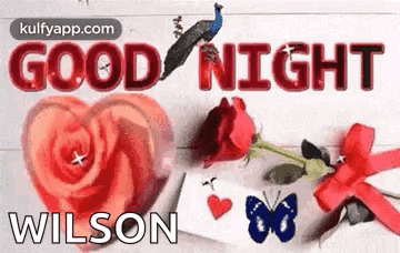 Good Night Wilson Greeting Card Heart Roses Peacock