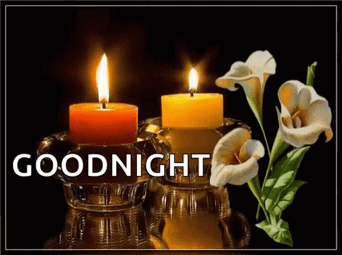 Goodnight Card With Two Lit Candles And Flowers GIF