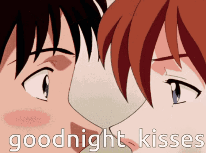 Goodnight Kiss Anime Couple Neon Genesis Evangelion GIF 