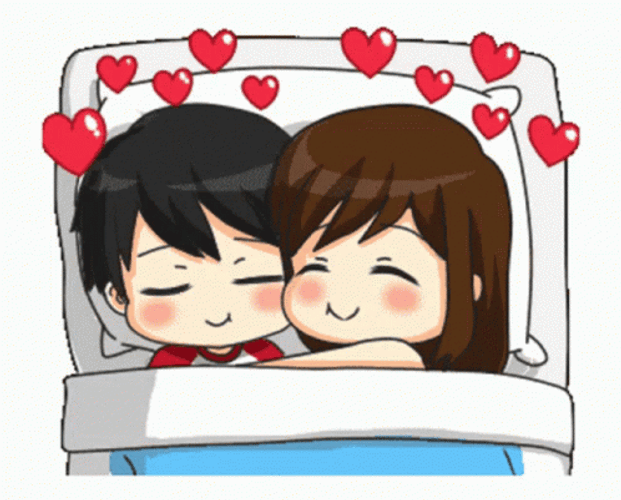 Goodnight Kiss Cute Cartoon Couple Love Hug GIF 