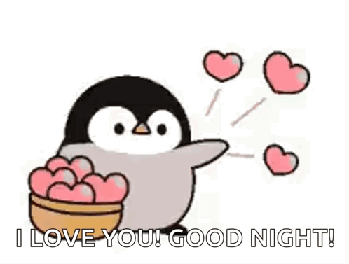 Goodnight Love Kawai Penguin Throwing Hearts GIF