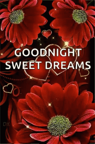 Goodnight Sweet Dreams Card With Red Flowers And Hearts GIF