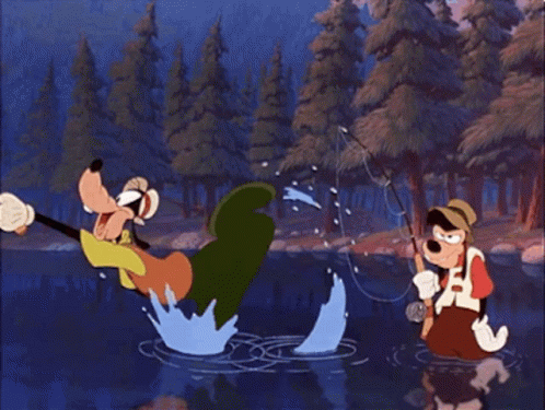 Goofy And Goofy Are Fishing In The Water GIF