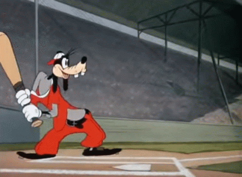 Goofy Baseball Swing And A Miss GIF