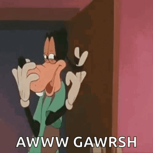 Goofy Is Standing In Front Of A Door And Making A Face . GIF