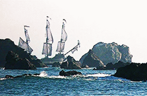 Goonies Sailing Ship And The Big Rocks GIF