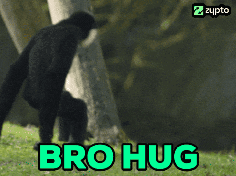 Gorilla Standing Next to Tree With Bro Hug