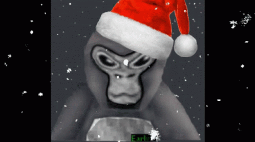 Gorilla Tag With Christmas Hat And Snow Effects GIF