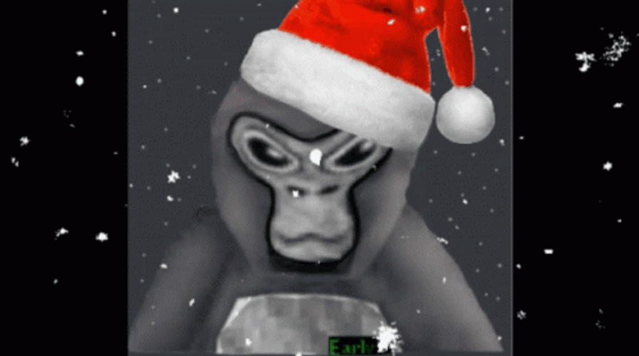 Gorilla Tag With Christmas Hat And Snow Effects  GIF