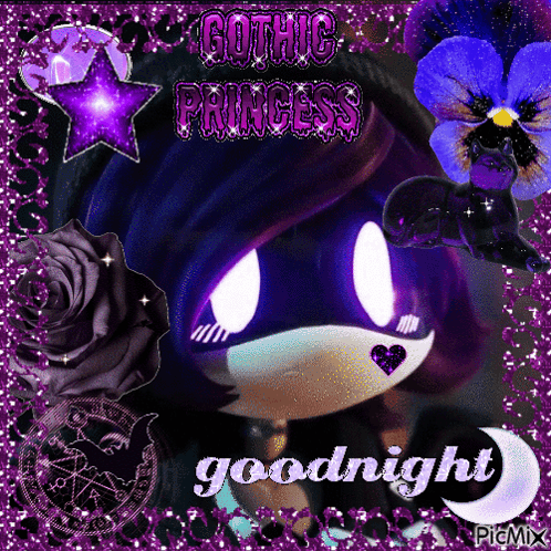 Gothic Princess With Purple Flowers Says Goodnight