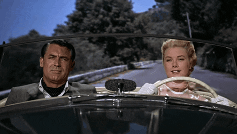 Grace Kelly And Cary Riding Car GIF