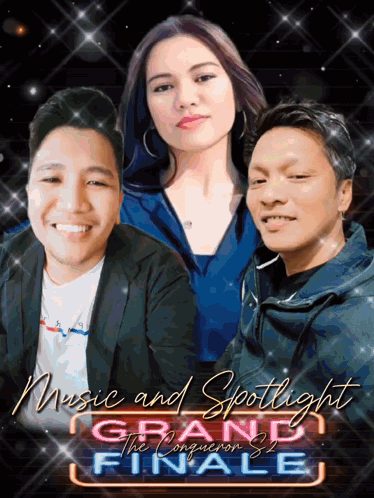 Grand Finale Music Poster With Spotlight And Three People GIF
