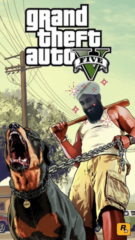 Grand Theft Auto 5 Poster Man Chained to Dog Holding Bat