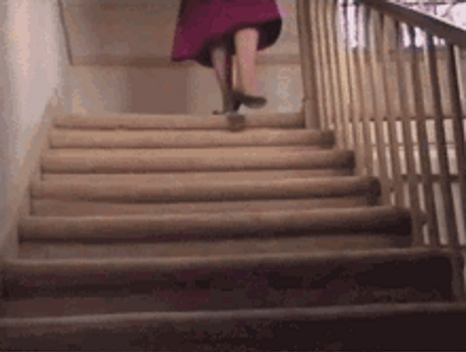 Grandmother Wrong Foot Step Falling Down Stairs GIF
