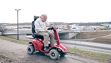 Grandpa Mask Riding Scooter GIF