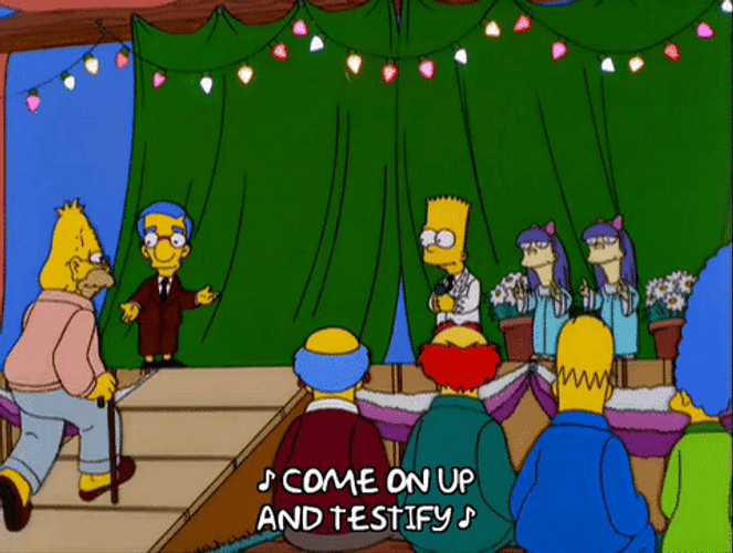 Grandpa Simpson Coming Up On Stage To Testify GIF