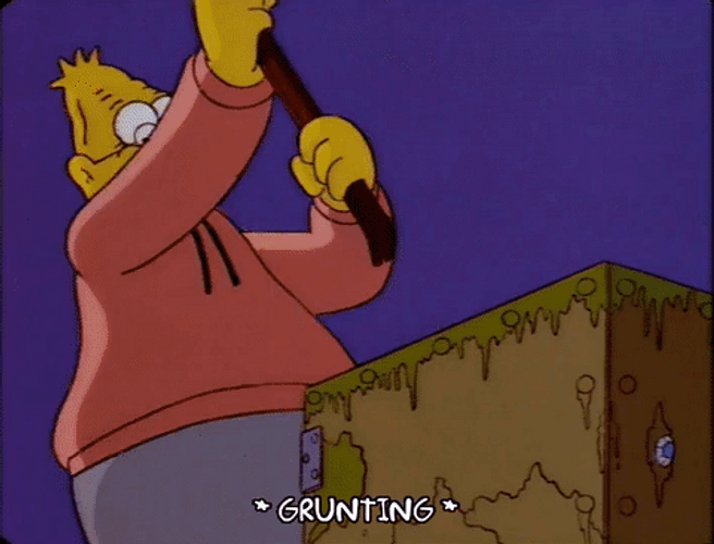 Grandpa Simpson Opening Chest With Crowbar GIF