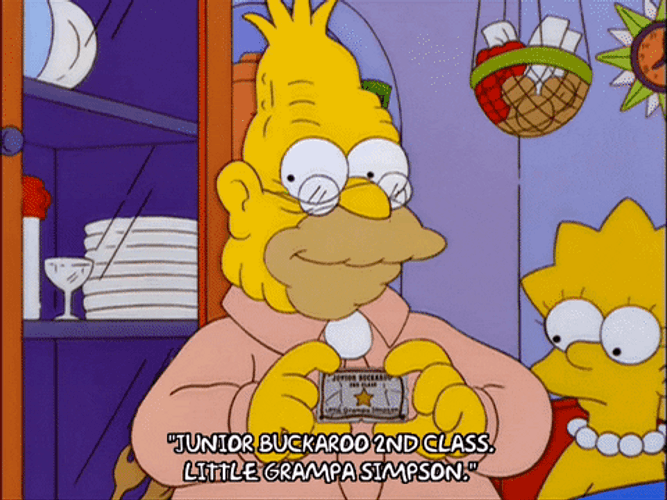 Grandpa Simpson Showing Badge To Lisa GIF