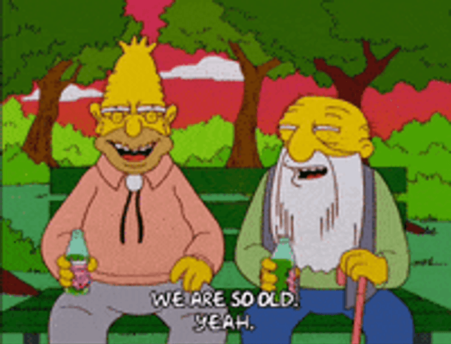 Grandpa Simpson Sitting At The Park With Friend GIF