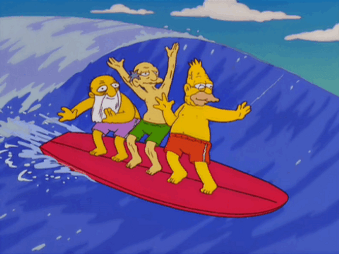 Grandpa Simpson Surfing With Old Friends GIF