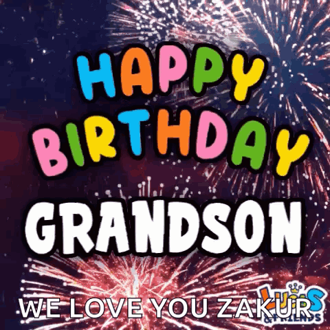 Grandson Birthday Card With Fireworks GIF