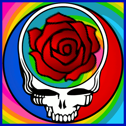 Grateful Dead Skull With Spinning Rose GIF