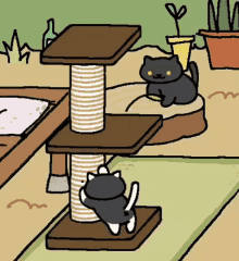 Gray Cat Filing Nails On Scratch Post Cartoon GIF