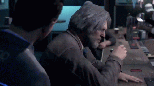 Gray-Haired Bearded Man at Bar with Another Man