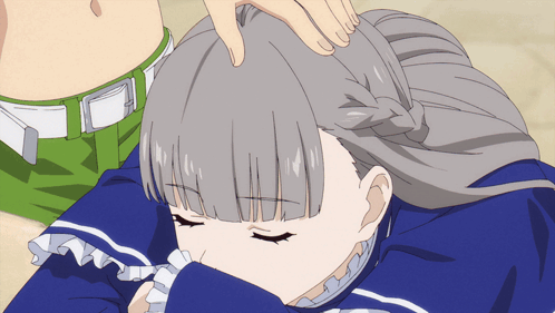 Gray-Haired Girl Lying Down Eyes Closed Hand On Head GIF