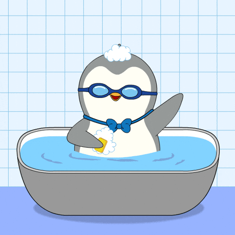 Gray Penguin Rubs Body Bath Time GIF