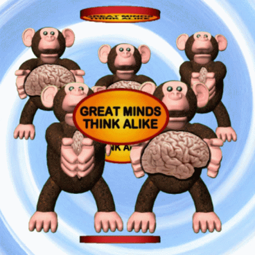 Great Minds Think Alike Brainy Monkeys GIF