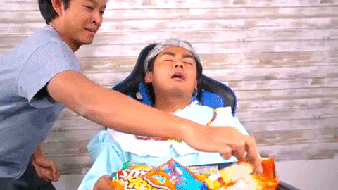 Greedy Boy Stole Food From Sleeping Boy GIF