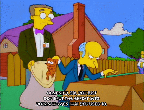 Greedy Mister Burns Putting Puppies On Garbage Bag GIF