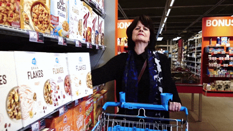 Greedy Mom Grocery Drop Cereal Box Cart GIF