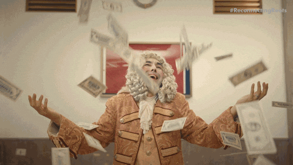 Greedy Renaissance Man Under Falling Money GIF