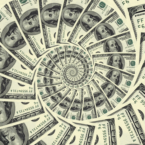 Greedy Spiral Dollar Bills GIF