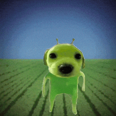 Green Alien Dog Standing On Bridge GIF