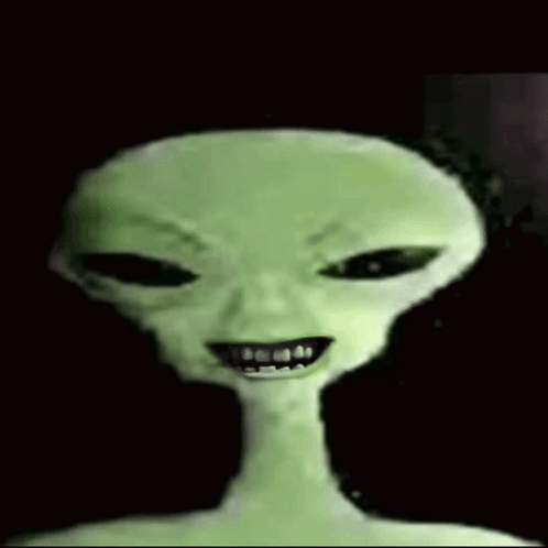 Green Alien Face with Black Eyes and Smile