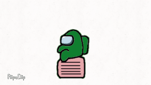 Green Among Us Character on Couch with Pink Pillow