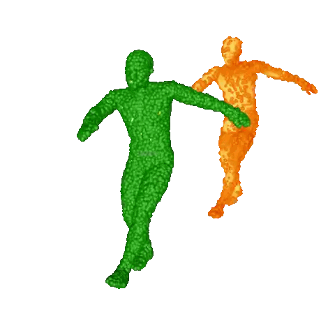 Green and Orange Figures Holding Hands